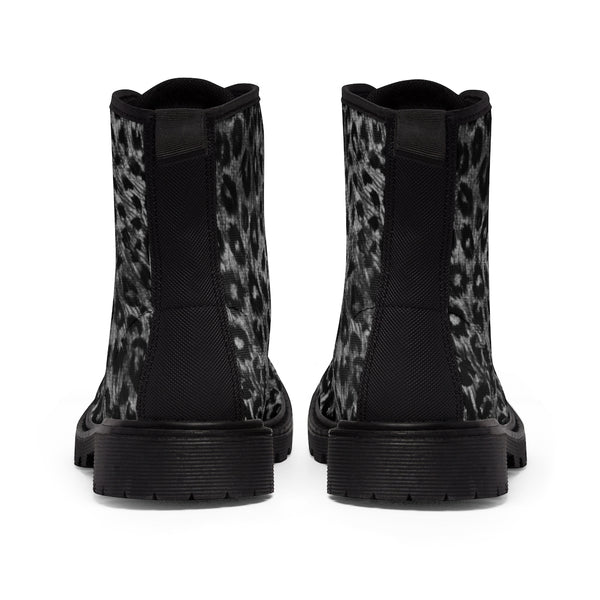 Black Leopard Women's Canvas Boots, Best Leopard Animal Print Winter Boots For Ladies-Shoes-Printify-Heidi Kimura Art LLC