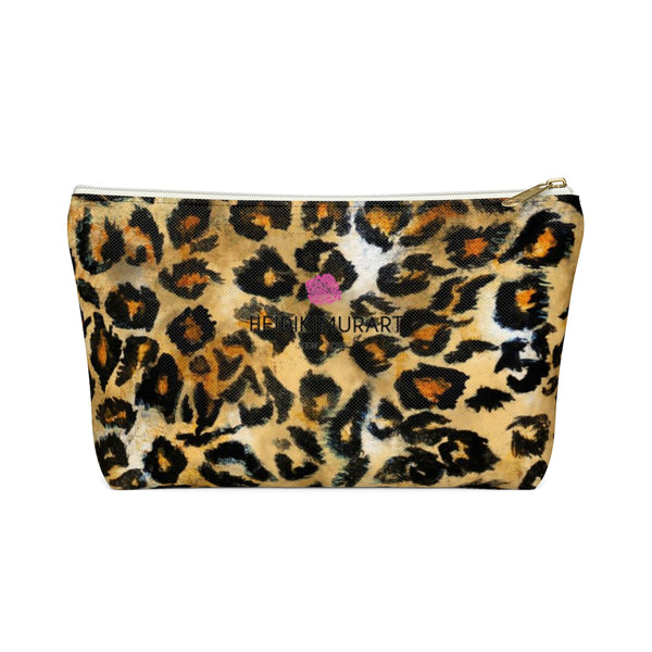 Snow Leopard Wild Cat Animal Print Designer Accessory Pouch with T-bottom-Accessory Pouch-White-Large-Heidi Kimura Art LLC