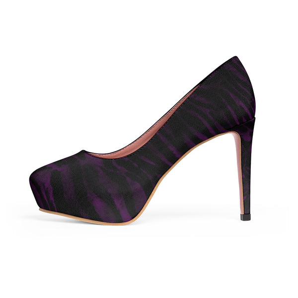 Purple Princess Tiger Stripe Animal Print Women's 4 inch Stilettos Platform Heels Shoes (US Size: 5-11)-4 inch Heels-Heidi Kimura Art LLC