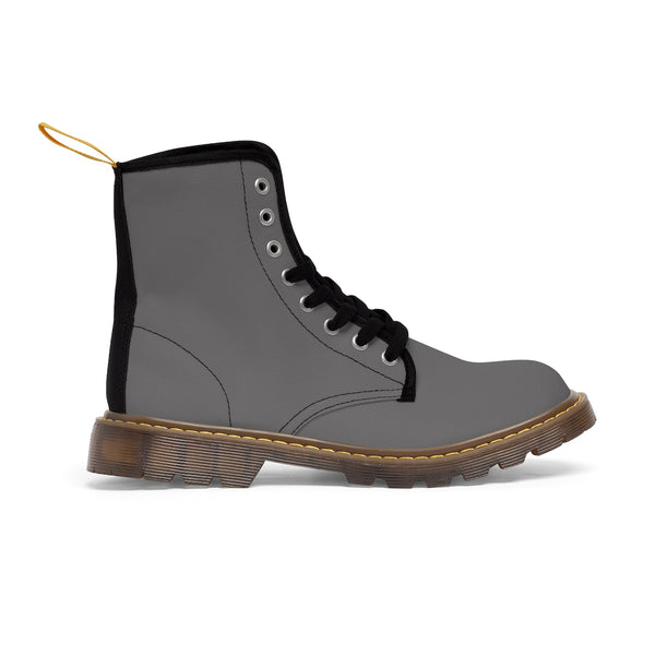 Charcoal Gray Solid Color Print Men's Canvas Winter Laced Up Boots Fashion Shoes-Men's Boots-Heidi Kimura Art LLC