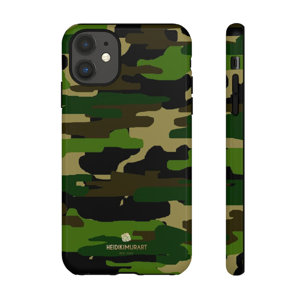 Green Brown Camouflage Phone Case, Army Military Print Tough Designer Phone Case -Made in USA-Phone Case-Printify-iPhone 11-Glossy-Heidi Kimura Art LLC