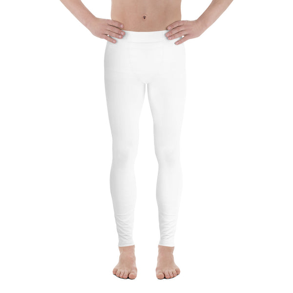 White Solid Color Meggings, Modern Minimalist Solid Color Print Premium Classic Elastic Comfy Men's Leggings Fitted Tights Pants - Made in USA/EU/MX (US Size: XS-3XL) Spandex Meggings Men's Workout Gym Tights Leggings, Compression Tights, Kinky Fetish Men Pants