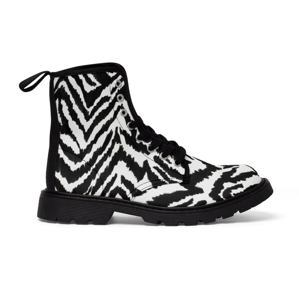White Zebra Men's Boots, Wild Zebra Black White Animal Print Fashion Best Combat Work Hunting Boots For Men, Anti Heat + Moisture Designer Men's Winter Boots Hiking Shoes (US Size: 7-10.5)