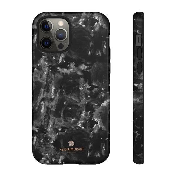Black Rose Floral Tough Cases, Abstract Print Best Designer Phone Case-Made in USA-Phone Case-Printify-iPhone 12 Pro-Glossy-Heidi Kimura Art LLC