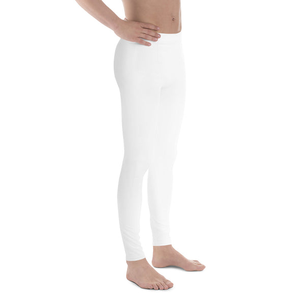 White Solid Color Meggings, Modern Minimalist Solid Color Print Premium Classic Elastic Comfy Men's Leggings Fitted Tights Pants - Made in USA/EU/MX (US Size: XS-3XL) Spandex Meggings Men's Workout Gym Tights Leggings, Compression Tights, Kinky Fetish Men Pants