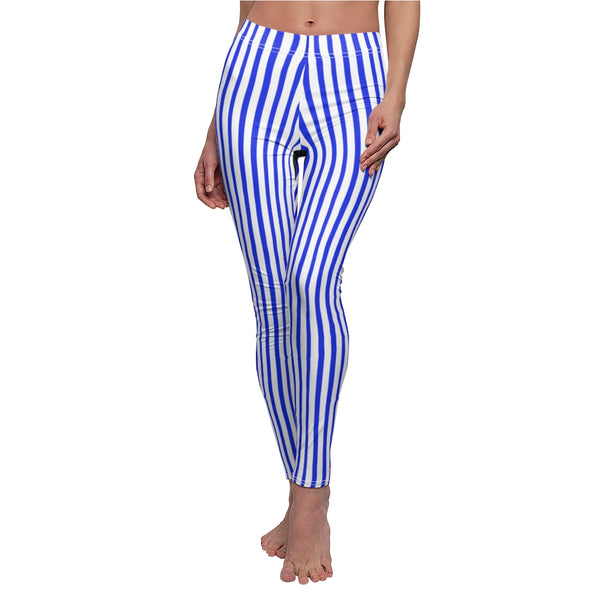 Blue Striped Women's Casual Leggings-All Over Prints-Printify-Heidi Kimura Art LLC