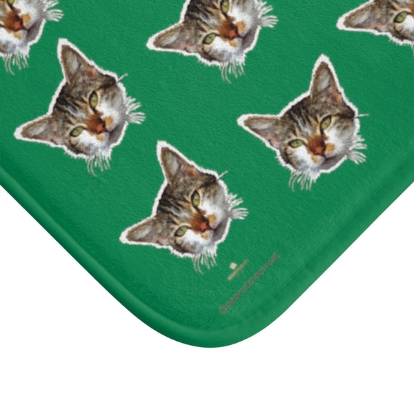 Dark Green Peanut Meow Calico Cat Premium Soft Microfiber Bath Mat- Printed in USA-Bath Mat-Heidi Kimura Art LLC