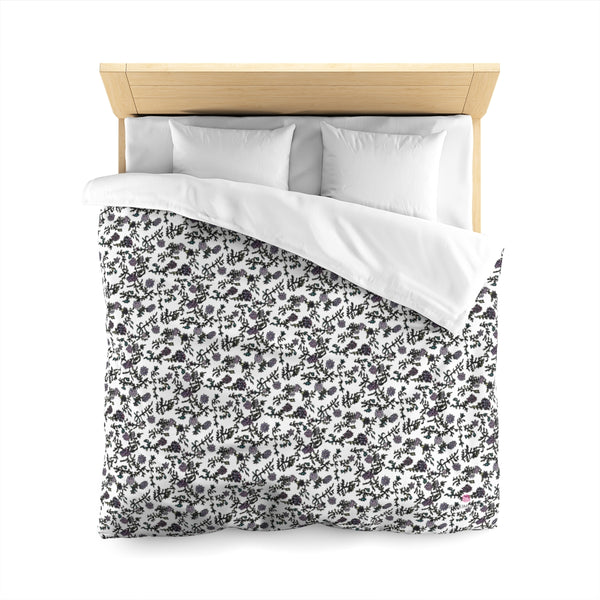 White Floral Microfiber Duvet Cover