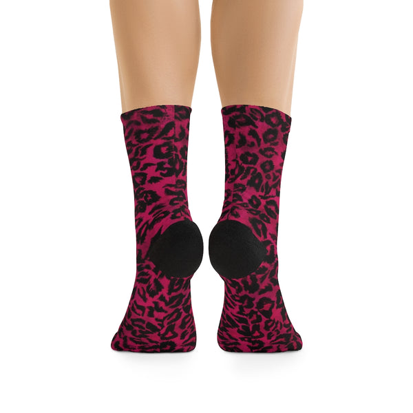 Hot Pink Leopard Animal Print One-Size 200 Needle Premium Crew Knit Socks- Made in USA-All Over Prints-One size-Heidi Kimura Art LLC