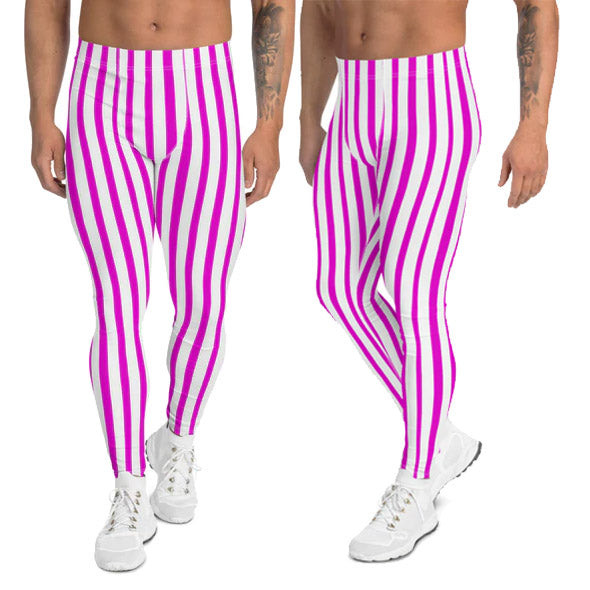Pink White Striped Men's Leggings, Colorful Best Circus Stripes Print Sexy Meggings Men's Workout Gym Tights Leggings, Men's Compression Tights Pants - Made in USA/ EU (US Size: XS-3XL) Pink White Striped Men's Leggings, Colorful Best Circus Stripes Print Sexy Meggings Men's Workout Gym Tights Leggings, Men's Compression Tights Pants - Made in USA/ EU (US Size: XS-3XL)