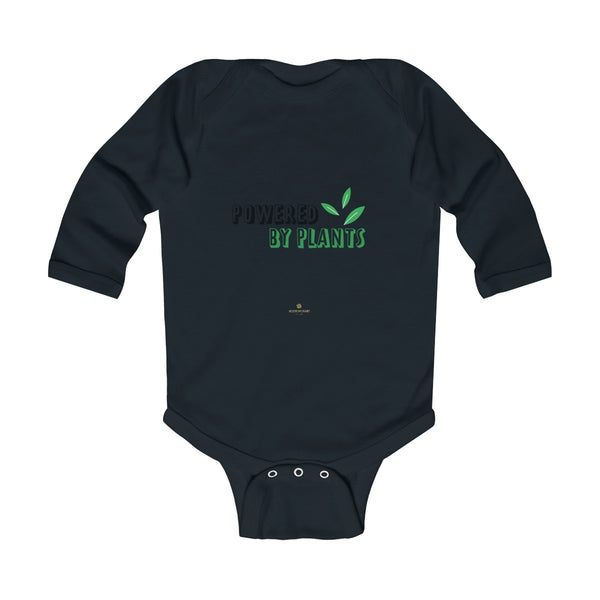 Cute Powered By Plants Vegan Baby Boy/Girls Infant Kids Long Sleeve Bodysuit - Made in USA-Infant Long Sleeve Bodysuit-Black-NB-Heidi Kimura Art LLC