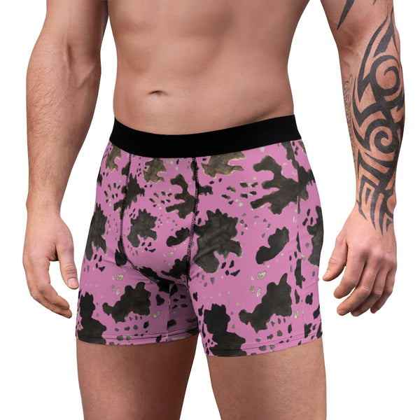 Pink Cow Men's Underwear, Cow Farm Animal Print Fetish Print Designer Fashion Underwear For Sexy Gay Men, Men's Gay Fetish Party Erotic Boxer Briefs Elastic Underwear (US Size: XS-3XL)
