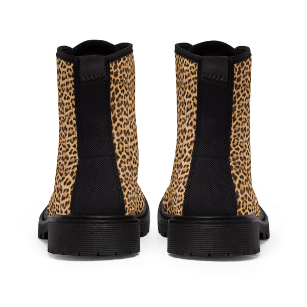 Brown Leopard Women's Canvas Boots, Best Leopard Animal Print Winter Boots For Ladies-Shoes-Printify-Heidi Kimura Art LLC