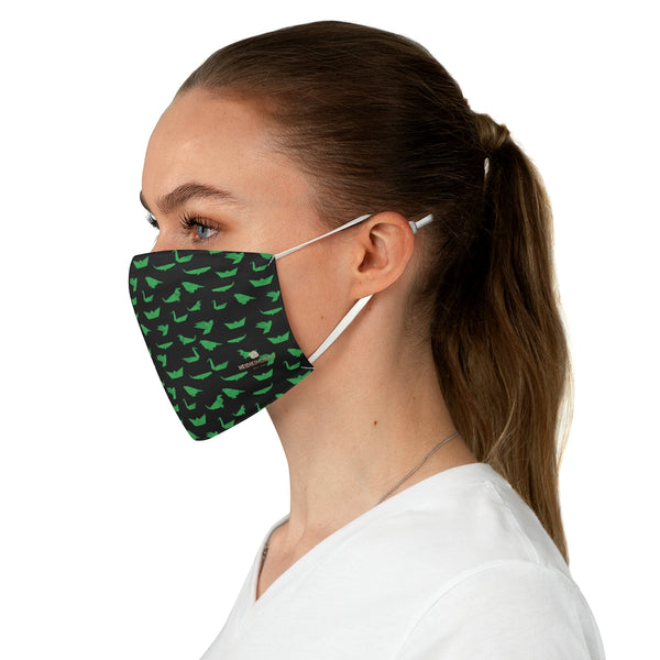 Japanese Style Crane Face Mask, Black Green Japanese Bird Style Designer Fashion Face Mask For Men/ Women, Designer Premium Quality Modern Polyester Fashion 7.25" x 4.63" Fabric Non-Medical Reusable Washable Chic One-Size Face Mask With 2 Layers For Adults With Elastic Loops-Made in USA
