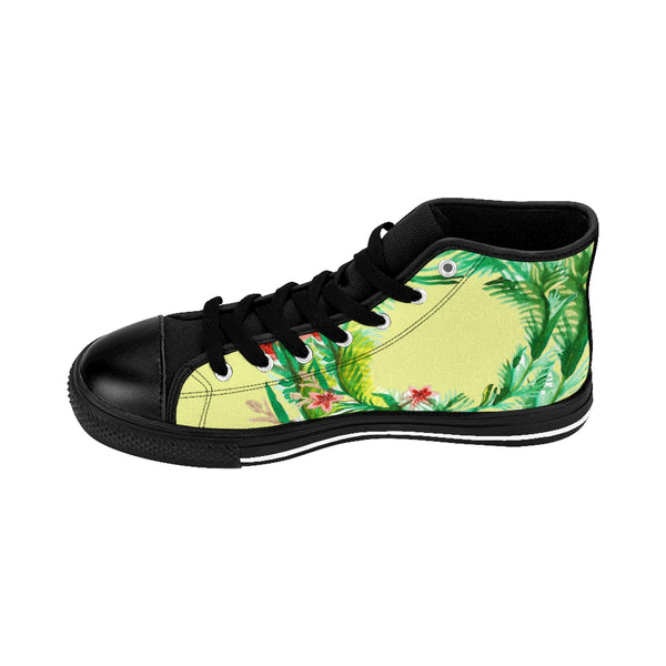 Light Yellow Red Floral Print Designer Men's High-top Sneakers Running Tennis Shoes-Men's High Top Sneakers-Heidi Kimura Art LLC