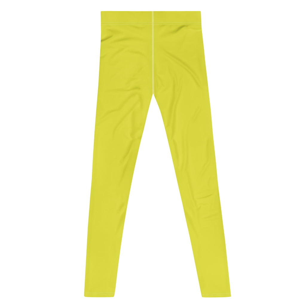 Yellow Solid Color Men's Leggings, Solid Lemon Bright Yellow Color