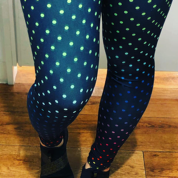 Black Rainbow Dots Women's Leggings, Black Rainbow Polka Dots Premium Women's Active Wear Fitted Long  Leggings Sports Long Yoga & Barre Pants, Sportswear, Gym Clothes, Workout Pants With Inside Pocket- Made in USA/ EU (US Size: XS-XL) Polka Dots Leggings, Women's Polka Dot Yoga Pants Leggings, Women's Yoga Leggings, Polka Dot Leggings Womens, Polka Dot Workout Leggings, Rainbow Polka Dot Leggings, Polka Dot Leggings Outfit, Polka Dot Leggings Yoga Pants