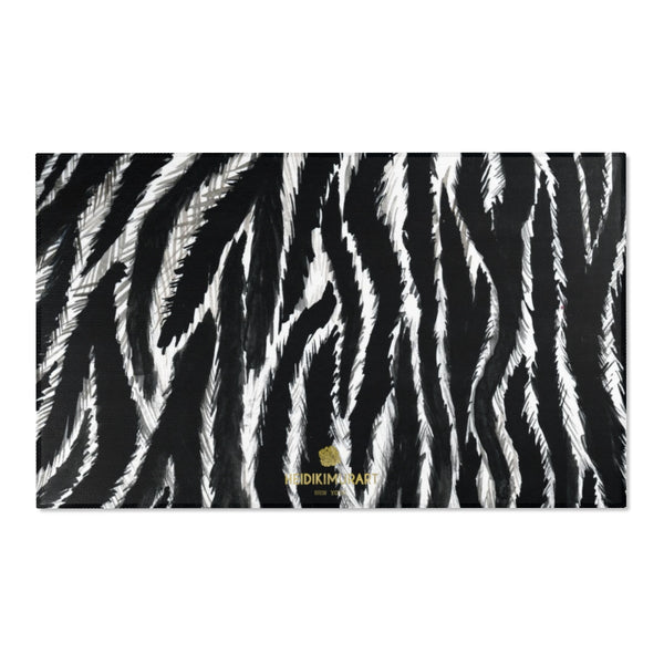 Chic White Black Zebra Animal Print Designer 24x36, 36x60, 48x72 inches Area Rugs-Area Rug-60" x 36"-Heidi Kimura Art LLC