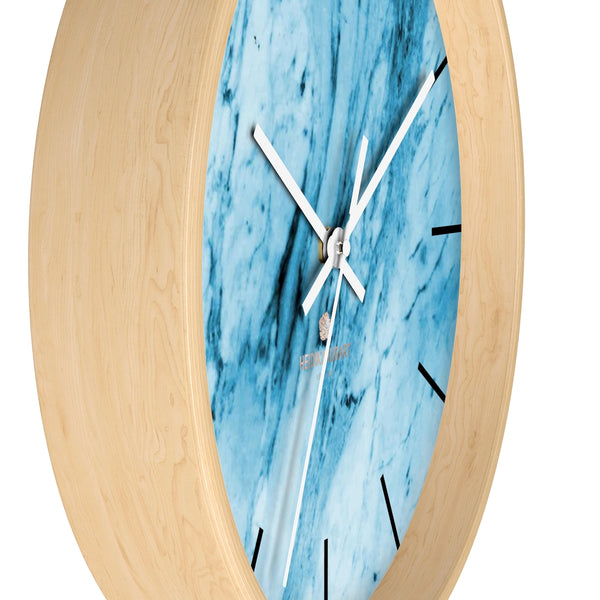 Blue White Marble Print Art Large Indoor 10" inch dia. Designer Wall Clock-Made in USA-Wall Clock-Heidi Kimura Art LLC
