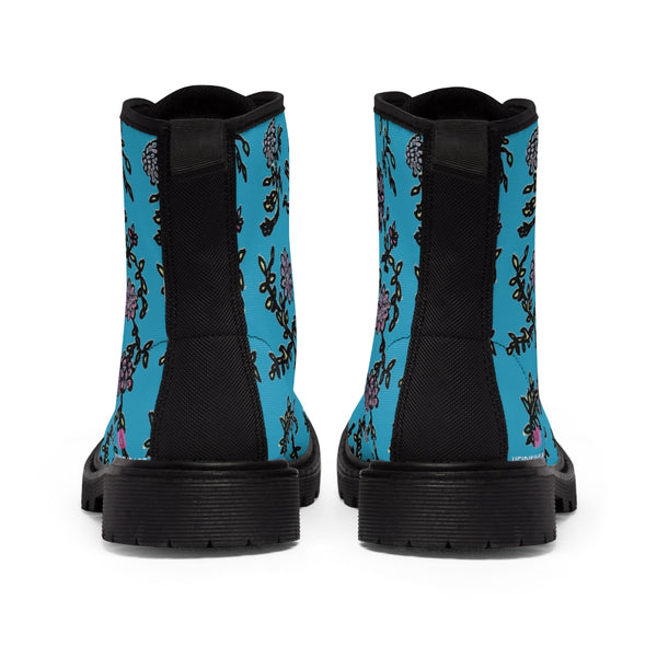 Blue Turquoise Fall Women's Boots, Purple Floral Women's Boots, Best Winter Boots For Women (US Size 6.5-11)