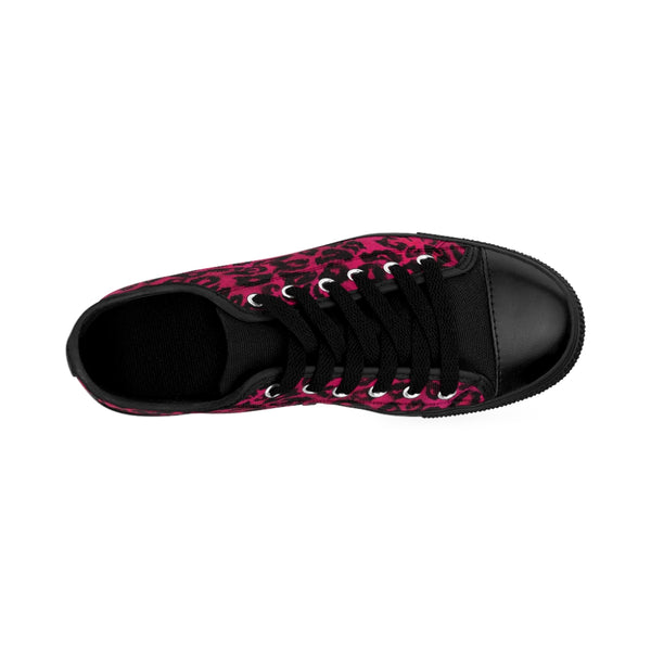 Pink Leopard Print Women's Sneakers, Bright Hot Pink Leopard Spots Animal Skin Print Designer Best Fashion Low Top Canvas Lightweight Premium Quality Women's Sneakers (US Size: 6-12)