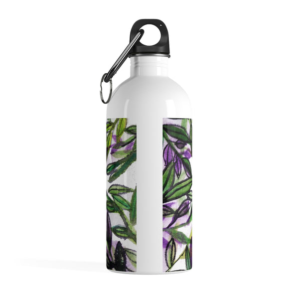 Green Purple Tropical Leaves Print Stainless Steel 14 oz Large Water Bottle - Made in USA-Mug-14oz-Heidi Kimura Art LLC