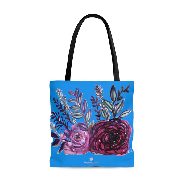 Pink Rose Blue Ocean Rose Flower Print Floral Designer Tote Bag - Made in USA-Tote Bag-Large-Heidi Kimura Art LLC