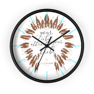Boho "Your Tribe Attract Your Vibe" Inspirational Quote Wall Clock- Made in USA-Wall Clock-10 in-Black-Black-Heidi Kimura Art LLC