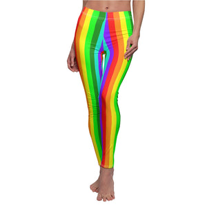 Rainbow Striped Women's Casual Leggings, Bright Gay Pride Party