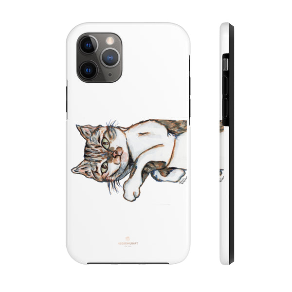 Cute White Cat Phone Case, Peanut Meow Cat Case Mate Tough Phone Cases-Made in USA - Heidikimurart Limited 