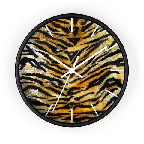 Stylish Tiger Stripe Faux Fur Pattern Animal Print 10" Diameter Wall Clock - Made in USA-Wall Clock-Black-White-Heidi Kimura Art LLC
