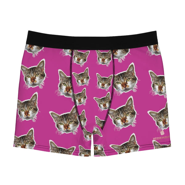 Hot Pink Cat Print Men's Underwear, Cute Cat Boxer Briefs For Men, Sexy Hot Men's Boxer Briefs Hipster Lightweight 2-sided Soft Fleece Lined Fit Underwear - (US Size: XS-3XL) Cat Boxers For Men/ Guys, Men's Boxer Briefs Cute Cat Print Underwear