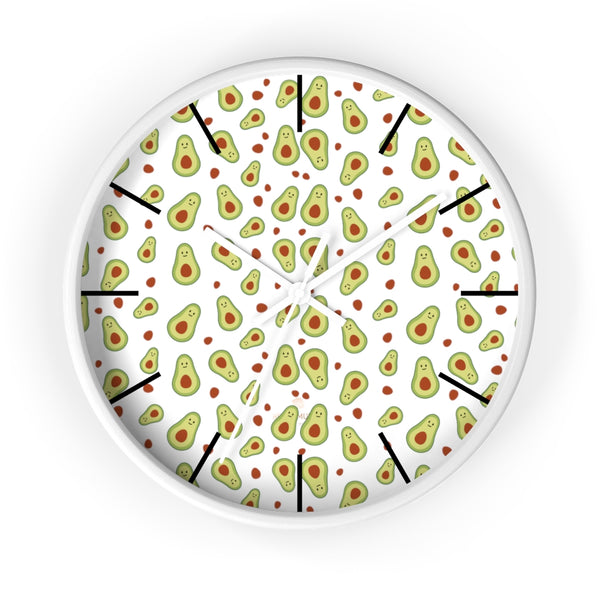 Avocado Print Large Wall Clocks, 10" Dia. Clock For Avocado Vegan Lovers- Made in USA-Wall Clock-10 in-White-White-Heidi Kimura Art LLC