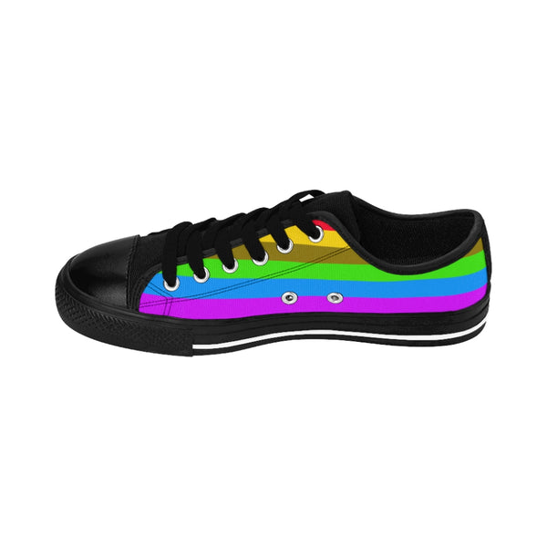 Rainbow Stripes Best Women's Sneakers, Gay Pride Horizontal Striped Ladies' Tennis Shoes Low Tops
