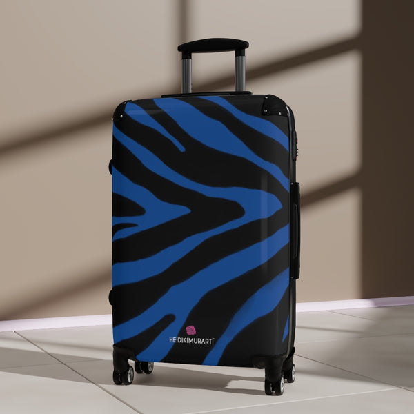 Blue Tiger Striped Print Suitcases, Animal Print Designer Suitcase Luggage (Small, Medium, Large)