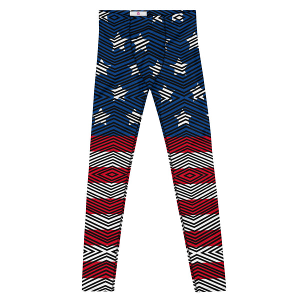 American Flag Striped Men's Leggings, US National July 4th Festive Holiday Party Designer Print Sexy Meggings Men's Workout Gym Tights Leggings, Men's Compression Tights Pants - Made in USA/ EU/ MX (US Size: XS-3XL) 