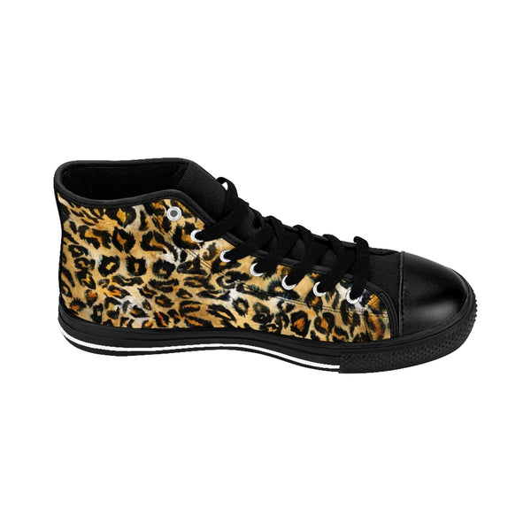 Leopard Print Men's High-top Sneakers, Animal Print Designer Men's High-top Sneakers Running Tennis Shoes, Floral High Tops, Mens Wild Cat Striped Print Shoes, Tiger Stripes Animal Print Sneakers For Men (US Size: 6-14)