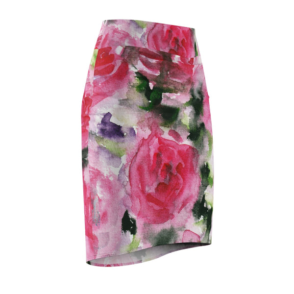 Happy Girl Pink Rose Women's Designer Pencil Skirt - Made in USA (Size XS-2XL)-Pencil Skirt-Heidi Kimura Art LLC