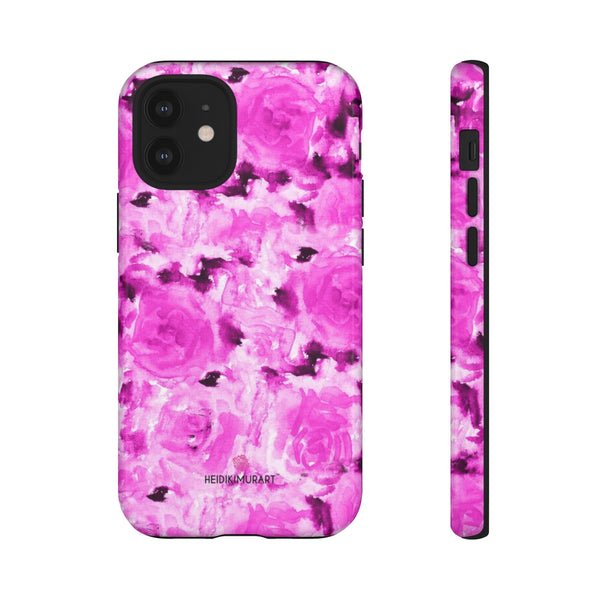 Rose Pink Floral Phone Case, Hot Pink Abstract Flower Print Best Designer Art Designer Case Mate Best Tough Phone Case For iPhones and Samsung Galaxy Devices-Made in USA