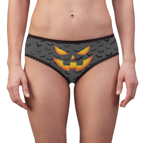 Gray Funny Pumpkin Face Print Halloween Women's Briefs Panties Underwear(US Size: XS-2XL)-Women's Underwear-L-Black Seams-Heidi Kimura Art LLC