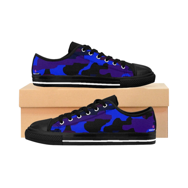 Blue Purple Camo Women's Sneakers, Army Military Camouflage Printed Fashion Canvas Tennis Shoes