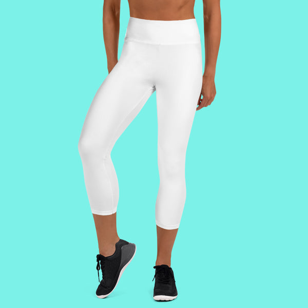 Solid White Premium Bridesmaid Designer Yoga Capri Leggings-Made in USA-Capri Yoga Pants-Heidi Kimura Art LLC