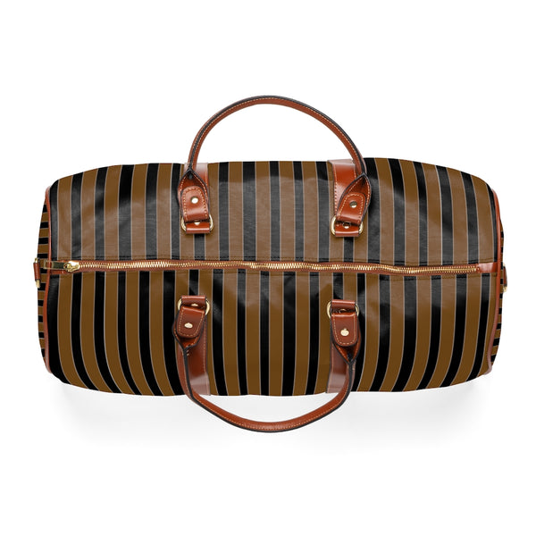 Brown Striped Waterproof Travel Bag