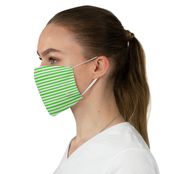 Green Horizontally Striped Face Mask, Designer Horizontally Stripes Fashion Face Mask For Men/ Women, Designer Premium Quality Modern Polyester Fashion 7.25" x 4.63" Fabric Non-Medical Reusable Washable Chic One-Size Face Mask With 2 Layers For Adults With Elastic Loops-Made in USA