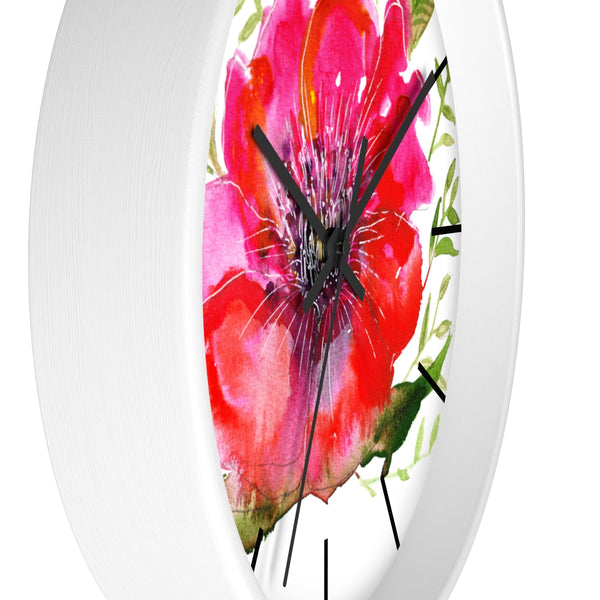 Pink Hibiscus Floral Print Wall Clock, 10" Dia. Modern Unique Indoor Clock-Made in USA-Wall Clock-Heidi Kimura Art LLC v Pink Hibiscus Floral Clock, Hot Pink Hibiscus Floral Print 10 inch Diameter Modern Unique Indoor Wall Clock - Made in USA 
