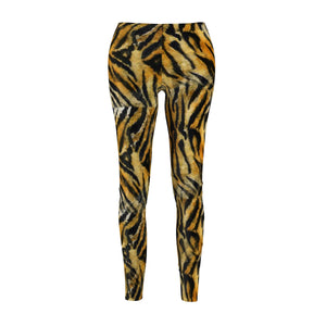 Orange Bengal Tiger Striped Animal Print Women's Casual Leggings - Made in USA-Casual Leggings-M-Heidi Kimura Art LLC