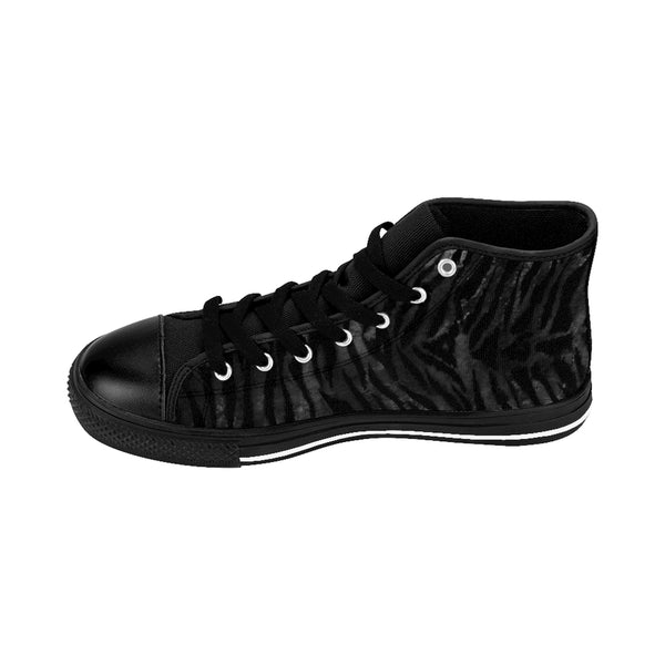 Black Tiger Men's High-top Sneakers, Animal Striped Print Designer Men's Shoes, Men's High Top Sneakers US Size 6-14, Mens High Top Casual Shoes, Unique Fashion Tennis Shoes, Tiger Print Canvas Sneakers, Mens Modern Footwear, Wildlife Gift Idea, Animal Lover Print Shoes (US Size: 6-14)