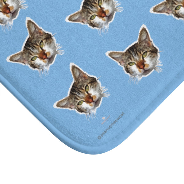 Blue Cat Print Bath Mat, Calico Cat Premium Soft Microfiber Bath Mat- Printed in USA-Bath Mat-Heidi Kimura Art LLC