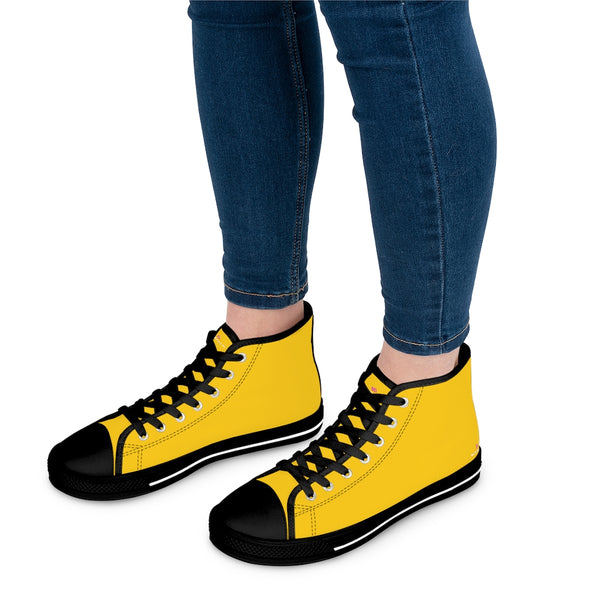 Yellow Color Ladies' High Tops, Solid Color Best Women's High Top Sneakers (US Size: 5.5-12)
