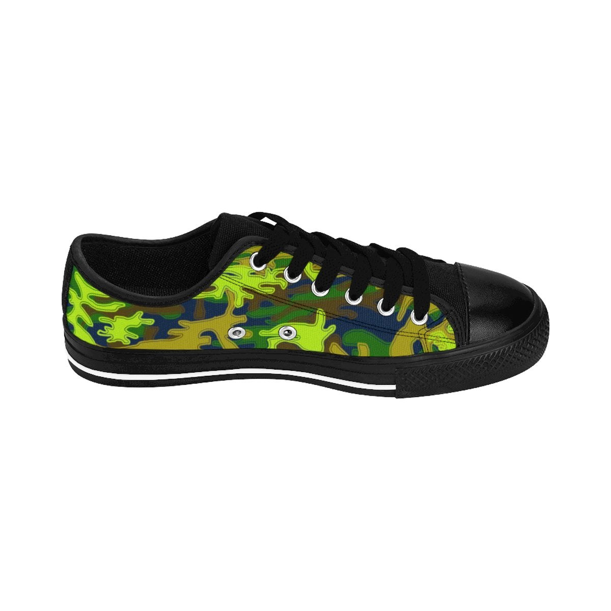 Navy Blue Green Camouflage Military Print Premium Men's Low Top Canvas Sneakers-Men's Low Top Sneakers-Black-US 9-Heidi Kimura Art LLC